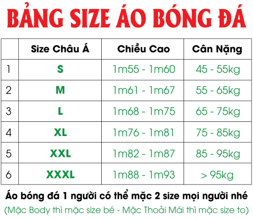 Bang size ao bong da Chau A 1